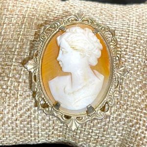 Vintage cameo profile of a raised lady creamy almost white with ornate frame